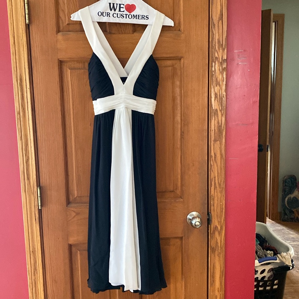 BCBG Paris black & white chiffon tuxedo dress